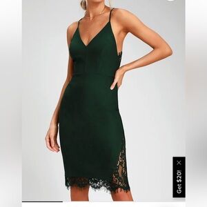 Lulus forest green lace midi bodycon dress M NWT